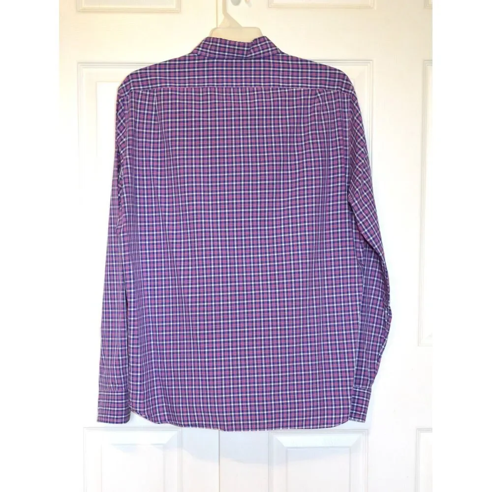 J Crew Light Weight Dress Shirt Cotton Men's L Slim Fit Blue &‎ Red Plaid